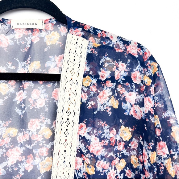 Annianna Short Sleeve Sheer Blue Summer Kimono Cardigan - Picture 4 of 7